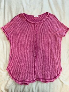 Zenana Fuchsia Knit Short Sleeve Top